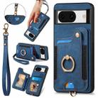 For Google Pixel 8a Retro Skin-feel Ring Multi-card RFID Wallet Phone Case(Blue) - 1