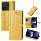 For Xiaomi 13T / 13T Pro Cat and Dog Embossed Leather Phone Case(Yellow) - 1