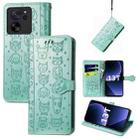 For Xiaomi 13T / 13T Pro Cat and Dog Embossed Leather Phone Case(Green) - 1