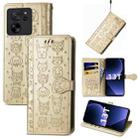 For Xiaomi 13T / 13T Pro Cat and Dog Embossed Leather Phone Case(Gold) - 1