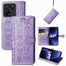 For Xiaomi Redmi K60 Ultra Cat and Dog Embossed Leather Phone Case(Purple) - 1