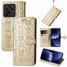 For Xiaomi Redmi K60 Ultra Cat and Dog Embossed Leather Phone Case(Gold) - 1