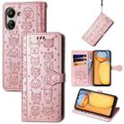 For Xiaomi Redmi 13C Cat and Dog Embossed Leather Phone Case(Rose Gold) - 1