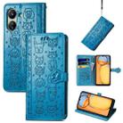 For Xiaomi Redmi 13C Cat and Dog Embossed Leather Phone Case(Blue) - 1