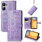 For Xiaomi Redmi 13C Cat and Dog Embossed Leather Phone Case(Purple) - 1