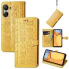 For Xiaomi Redmi 13C Cat and Dog Embossed Leather Phone Case(Yellow) - 1