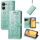 For Xiaomi Redmi 13C Cat and Dog Embossed Leather Phone Case(Green) - 1