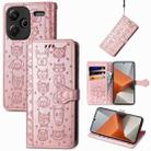 For Xiaomi Redmi Note 13 Pro+ Cat and Dog Embossed Leather Phone Case(Rose Gold) - 1