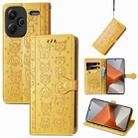 For Xiaomi Redmi Note 13 Pro+ Cat and Dog Embossed Leather Phone Case(Yellow) - 1