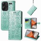 For Xiaomi Redmi Note 13 Pro+ Cat and Dog Embossed Leather Phone Case(Green) - 1