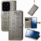 For  Xiaomi 14 Pro Cat and Dog Embossed Leather Phone Case(Grey) - 1