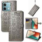 For Xiaomi Redmi Note 13 Cat and Dog Embossed Leather Phone Case(Grey) - 1