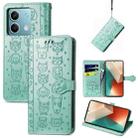 For Xiaomi Redmi Note 13 Cat and Dog Embossed Leather Phone Case(Green) - 1