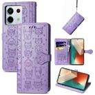 For Xiaomi Redmi Note 13 Pro Cat and Dog Embossed Leather Phone Case(Purple) - 1