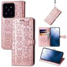 For Xiaomi 14 Cat and Dog Embossed Leather Phone Case(Rose Gold) - 1