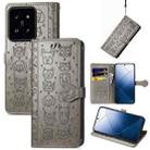 For Xiaomi 14 Cat and Dog Embossed Leather Phone Case(Grey) - 1