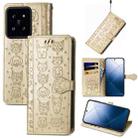 For Xiaomi 14 Cat and Dog Embossed Leather Phone Case(Gold) - 1