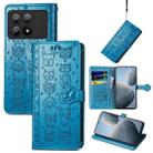 For Xiaomi Redmi K70E Cat and Dog Embossed Leather Phone Case(Blue) - 1