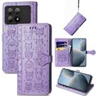 For Xiaomi Redmi K70E Cat and Dog Embossed Leather Phone Case(Purple) - 1