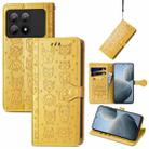 For Xiaomi Redmi K70E Cat and Dog Embossed Leather Phone Case(Yellow) - 1