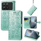 For Xiaomi Redmi K70E Cat and Dog Embossed Leather Phone Case(Green) - 1