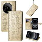 For Xiaomi 14 Ultra Cat and Dog Embossed Leather Phone Case(Gold) - 1