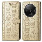 For Xiaomi Redmi A3 Cat and Dog Embossed Leather Phone Case(Gold) - 2