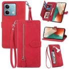 For Xiaomi Redmi Note 13 5G Embossed Flower Zipper Leather Phone Case(Red) - 1