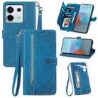 For Xiaomi Redmi Note 13 Pro 5G Embossed Flower Zipper Leather Phone Case(Blue) - 1