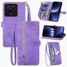 For Xiaomi Redmi K60 Ultra Embossed Flower Zipper Leather Phone Case(Purple) - 1