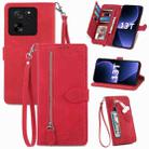 For Xiaomi 13T / 13T Pro Embossed Flower Zipper Leather Phone Case(Red) - 1