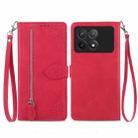 For Xiaomi Redmi K70 Embossed Flower Zipper Leather Phone Case(Red) - 1