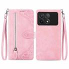 For Xiaomi Redmi K70 Embossed Flower Zipper Leather Phone Case(Pink) - 1