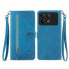For Xiaomi Redmi K70E Embossed Flower Zipper Leather Phone Case(Blue) - 1