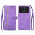 For Xiaomi Redmi K70E Embossed Flower Zipper Leather Phone Case(Purple) - 1