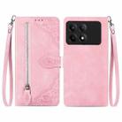 For Xiaomi Redmi K70E Embossed Flower Zipper Leather Phone Case(Pink) - 1