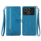 For Xiaomi Redmi K70 Pro Embossed Flower Zipper Leather Phone Case(Blue) - 1