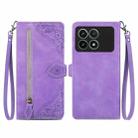 For Xiaomi Redmi K70 Pro Embossed Flower Zipper Leather Phone Case(Purple) - 1