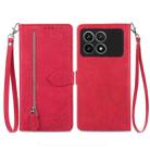 For Xiaomi Redmi K70 Pro Embossed Flower Zipper Leather Phone Case(Red) - 1