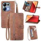 For Xiaomi Redmi Note 13 Pro 4G Embossed Flower Zipper Leather Phone Case(Brown) - 1