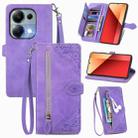 For Xiaomi Redmi Note 13 Pro 4G Embossed Flower Zipper Leather Phone Case(Purple) - 1