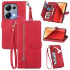 For Xiaomi Redmi Note 13 Pro 4G Embossed Flower Zipper Leather Phone Case(Red) - 1