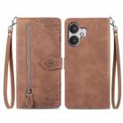 For Xiaomi Redmi 13C 5G Embossed Flower Zipper Leather Phone Case(Brown) - 1