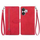 For Xiaomi Redmi 13C 5G Embossed Flower Zipper Leather Phone Case(Red) - 1