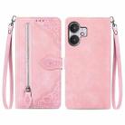 For Xiaomi Redmi 13C 5G Embossed Flower Zipper Leather Phone Case(Pink) - 1