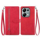 For Xiaomi Poco M6 Pro 4G Embossed Flower Zipper Leather Phone Case(Red) - 1