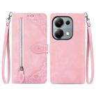 For Xiaomi Poco M6 Pro 4G Embossed Flower Zipper Leather Phone Case(Pink) - 1