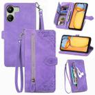 For Xiaomi Poco C65 Embossed Flower Zipper Leather Phone Case(Purple) - 1