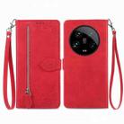 For Xiaomi  14 Ultra Embossed Flower Zipper Leather Phone Case(Red) - 1