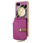 For Samsung Galaxy Z Flip5 5G Crossbody Litchi Electroplated Case-film Integrated Zipper Wallet Phone Case(Purple) - 1